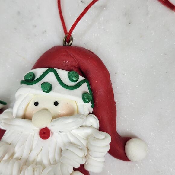 Vintage Clay Dough Santa With Gift Christmas Tree Ornament Hanging Holiday Decor - Picture 3 of 12